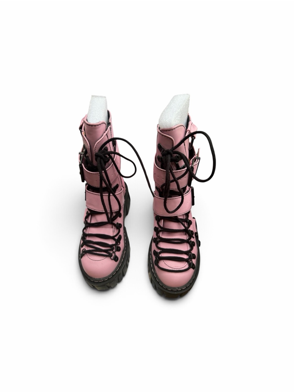 Dolls Kill Pink traitors Lace-Up Platform Combat Boots with Buckle Straps